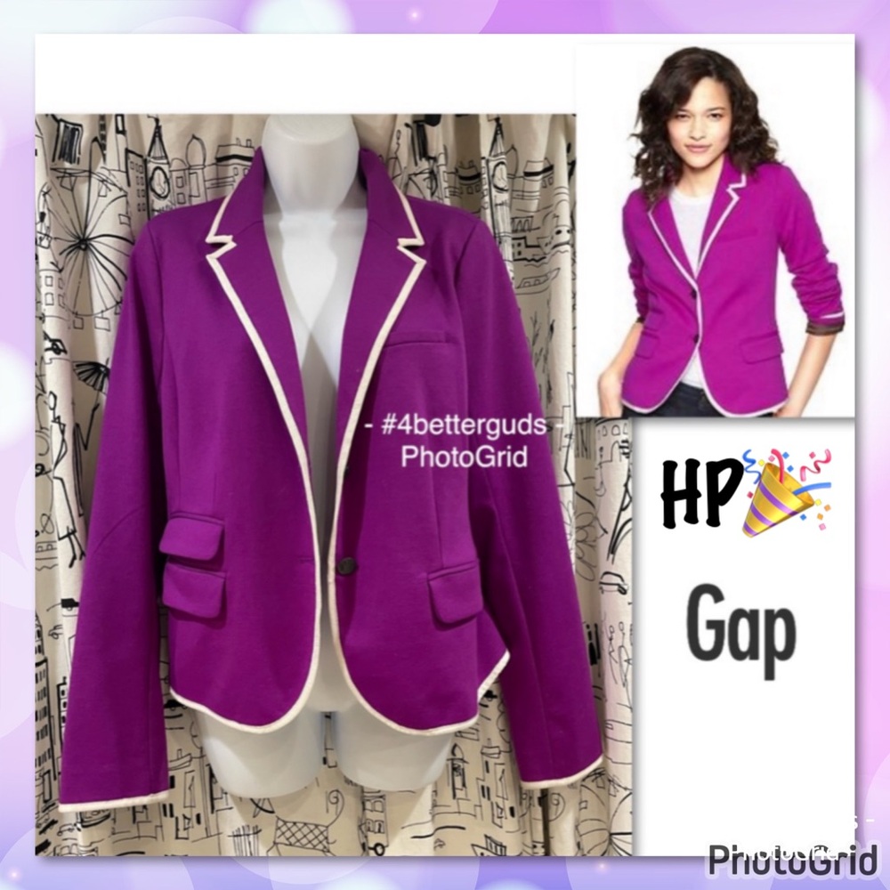 Gap the “Academy Blazer” Fuchsia Ponte Knit with White Trim Vintage Jacket Sz 10